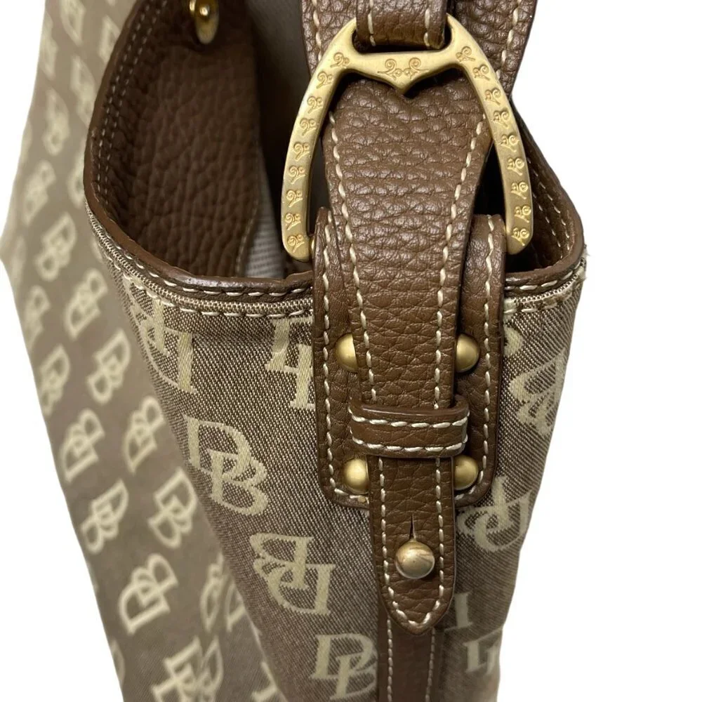 Dooney & Bourke Purse Monogram Canvas Vintage Shoulder Bag Satchel Brown Y2K